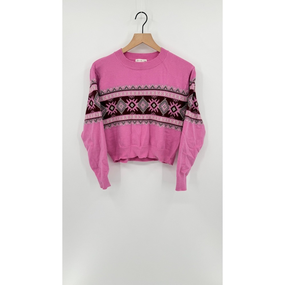 Active USA Y2K Sweater Size L Fair Isle Crop Nordic Barbiecore Ski Cottagecore